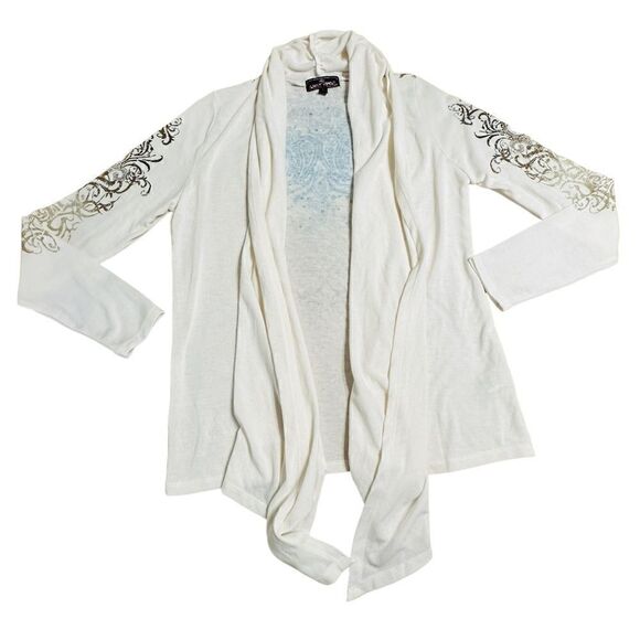 Cream and Turquoise studded Almost Famous Open Cardigan - Picture 6 of 9